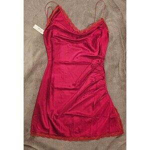 Beige Botany Mon Cheri Asymmetrical Mini Slip Silk Dress Dark Red Small